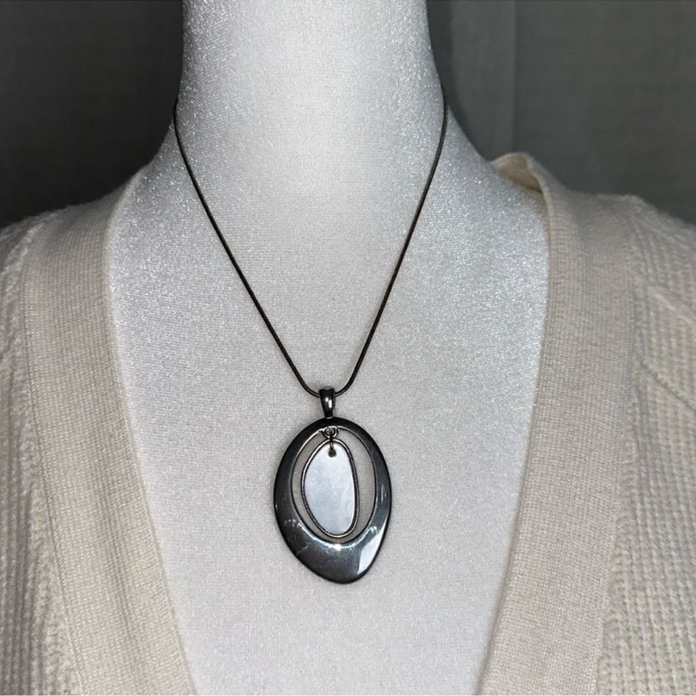 lia sophia Oval White Silver Tone Double Pendant Necklace